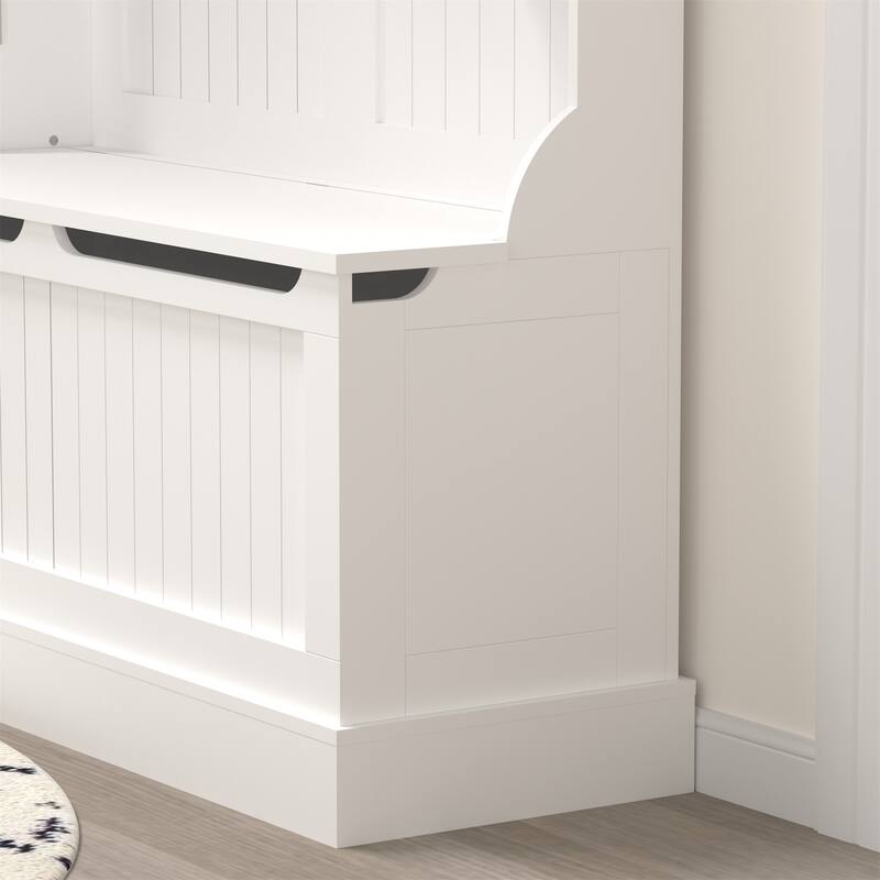 Wood Standing Coat Rack with Shoe Storage Bench and 5 Hook