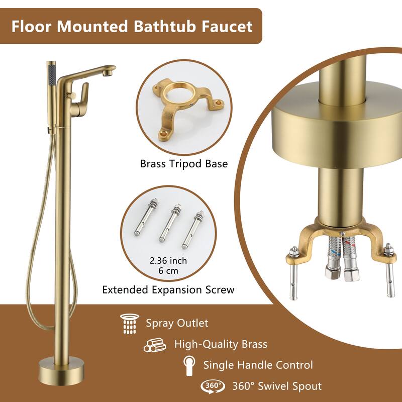 Bathtub Faucet Floor Mounted Free Standing Tub Filler W/Handheld
