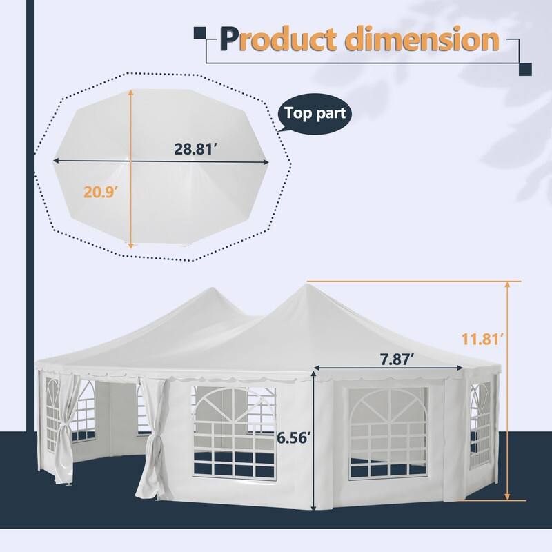 29x21ft Heavy Duty Party Tent,White Wedding and Event Canopy - 345.72”(L) x 250.8”(W) x 141.72”(H)