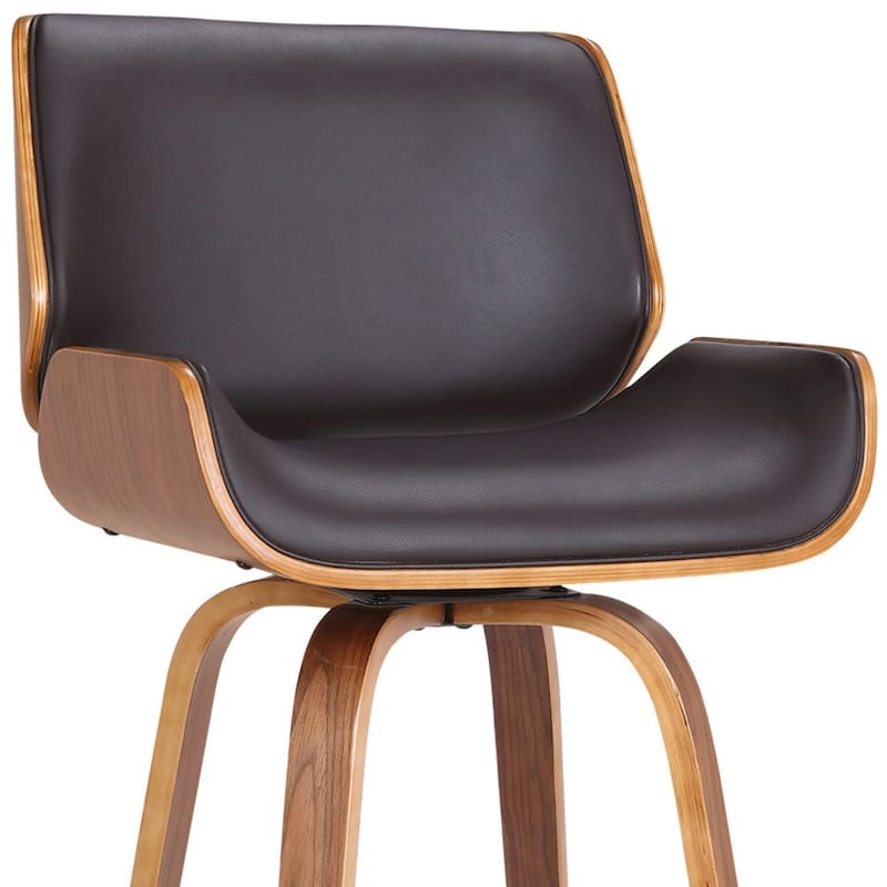 Brown Fabric Swivel Counter Height Chair with Walnut Wood Frame and Footrest