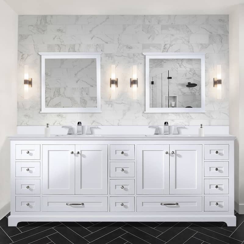Dukes 84 in. W x 22 in. D White Double Bath Vanity, White Quartz Top, Faucet Set, and 34 in. - White - Brushed Nickel Finish - Double Vanities