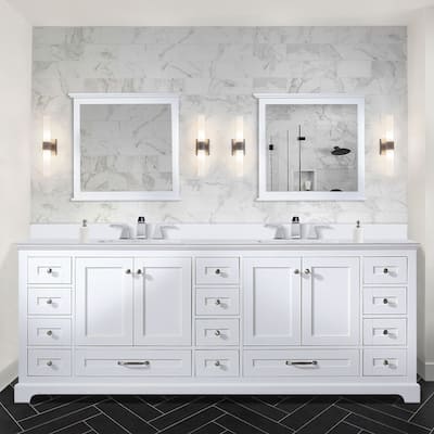 Dukes 84 in. W x 22 in. D White Double Bath Vanity, White Quartz Top, Faucet Set, and 34 in.