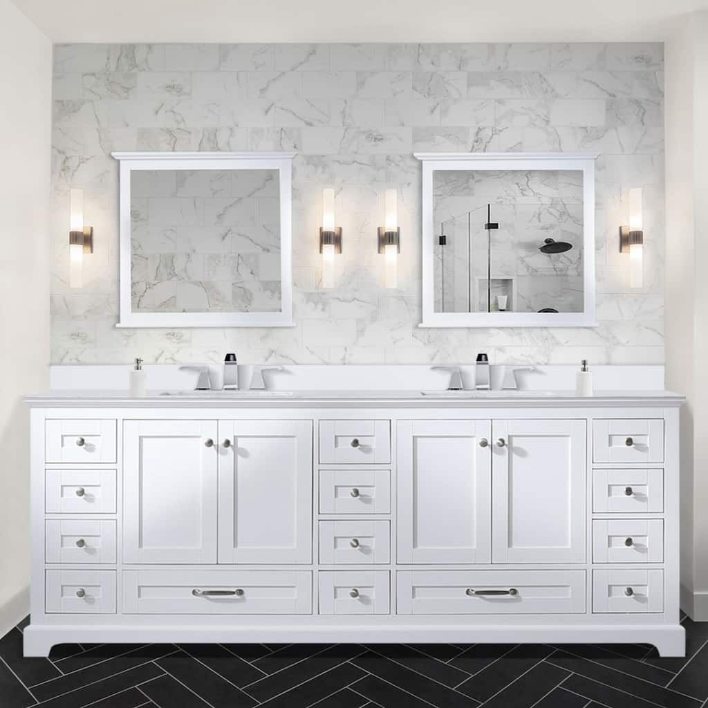 Dukes 84 in. W x 22 in. D White Double Bath Vanity and White Quartz Top