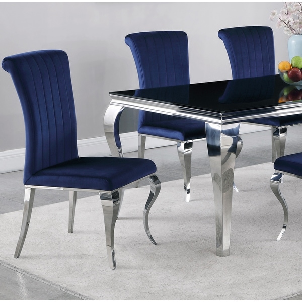 Majestic Cabriola Design Ink Blue Velvet Dining Chairs with Chrome