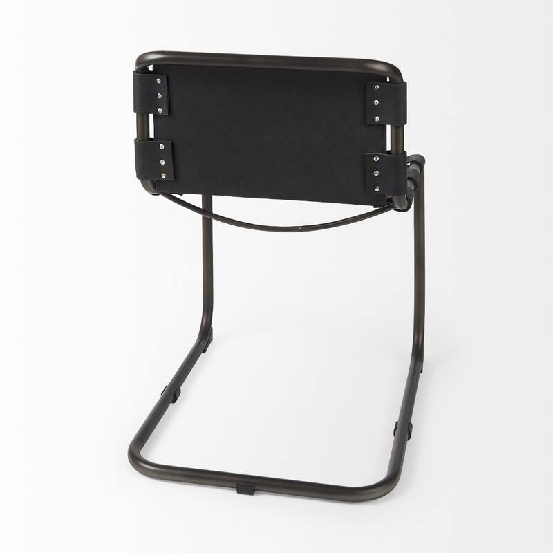 Contemporary Faux Leather Dining Side Chair with Open Back and Black Metal Legs Nailhead Trim - 31”H x 25”W x 21”D