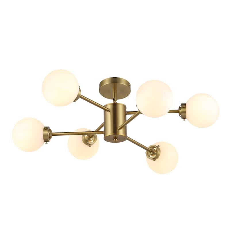 MLiAN 6-Light Sputnik 4.7" Opal Glass Globe Shade Linear Chandelier for Indoor Height Adjustable - N/A