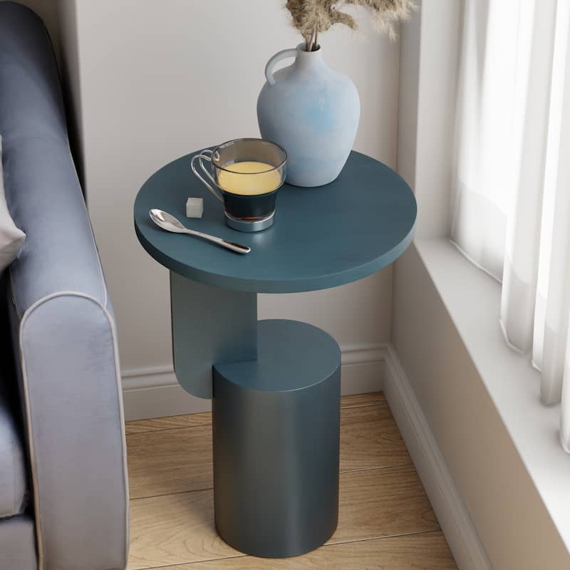 COZAYH Modern Small Drink Table with Geometric Base, Minimalist Tall End Table for Small Space, Natural