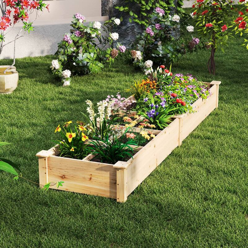 Gymax Raised Garden Bed Wooden Elevated Planter w/2 Planter Boxes 7