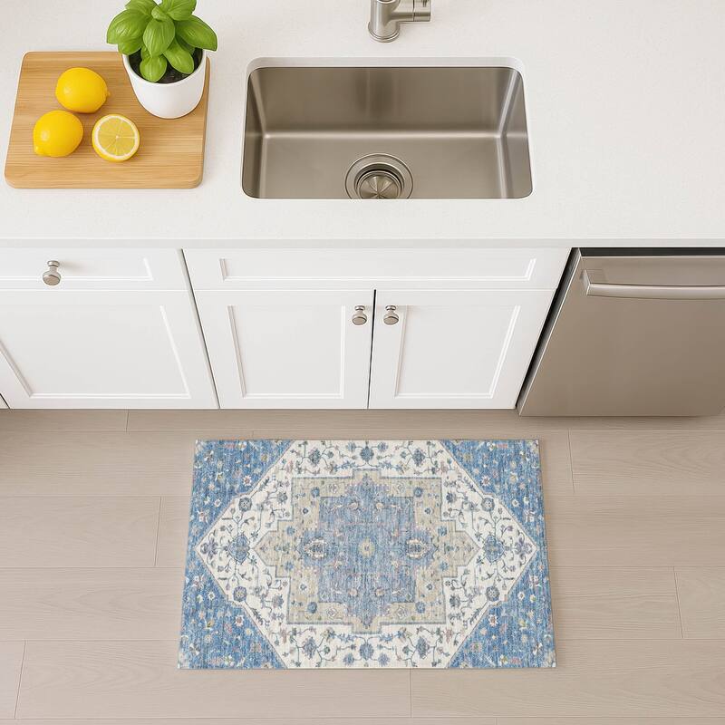 Machine Washable Indoor/ Outdoor Traditional Kolkata Chantille Rug