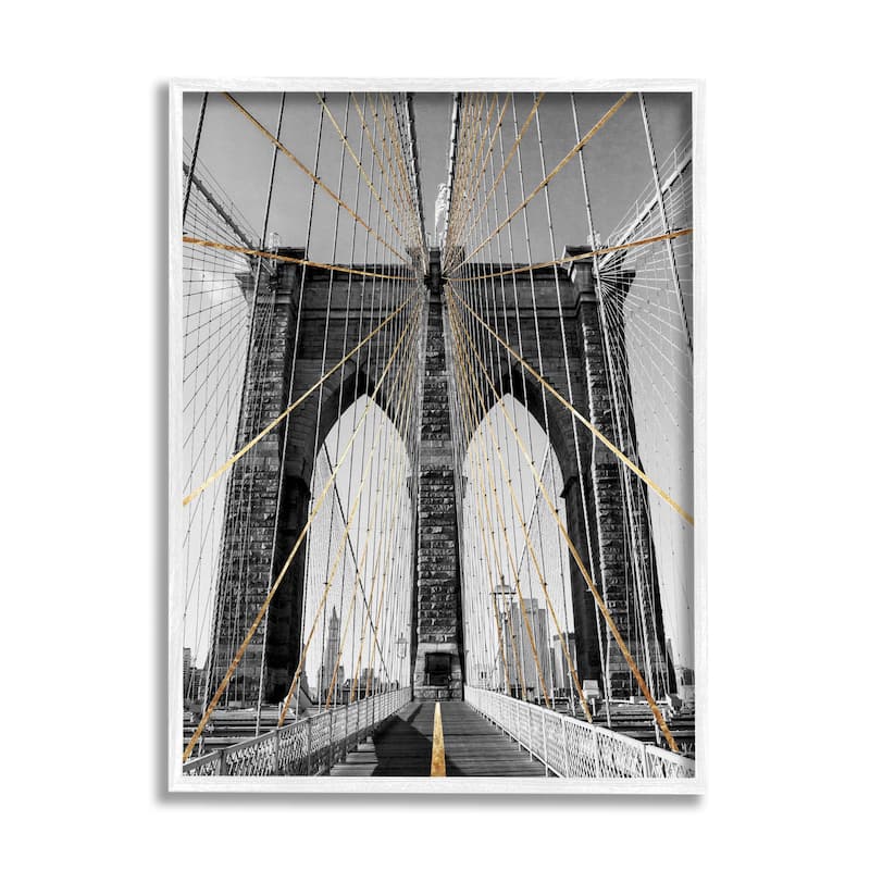 Stupell Brooklyn Bridge Geometric Cable Architecture Design Urban Photography Framed Wall Art - Grey
