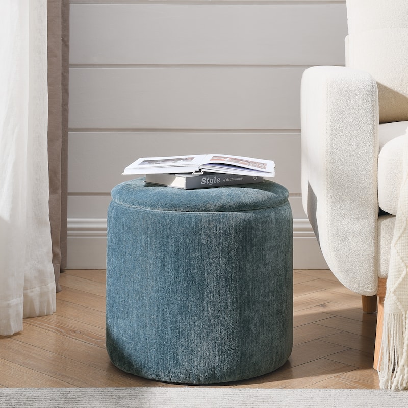 2-Piece Set Round Chenille Storage Ottoman, Equipped with a Drum Shaped Small Stool,Storage Space