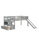 preview thumbnail 14 of 16, Wooden Twin Size Low Loft Bed Frame with Slide, Drawer, Stairway Storage and Full-length Guardrails for Kids, Teens
