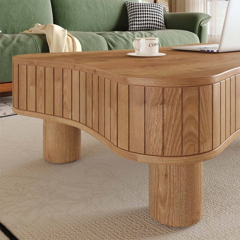 Lift Top Coffee Table with Fluted Panels,Hidden Storage,and Silent Hydraulic Lift for Modern Living Rooms