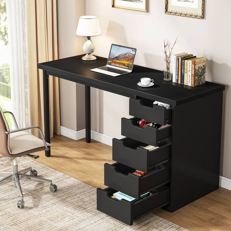 PC/Computer Desk with 5 Reversible Drawers, Home Office Desk with Storage, Laptop Desk Study Writing Table Workstation