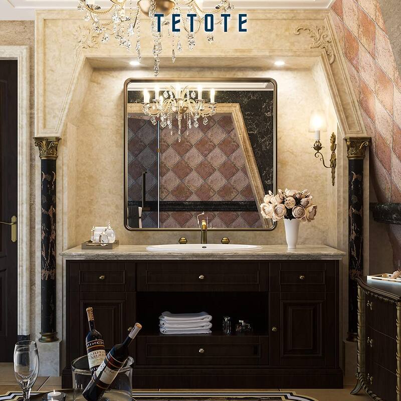 TETOTE Modern Metal Frame Wall Mounted Hanging Bathroom Vanity Mirror