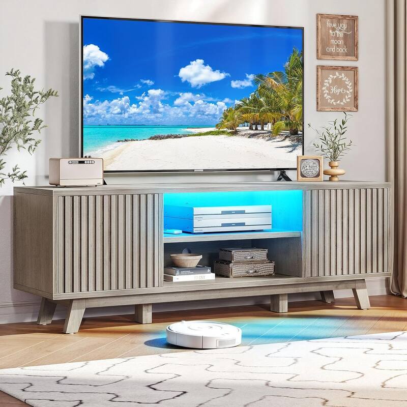 Moasis 59" Mid-Century LED Lighting TV Stand Media Console Entertainment Center for TVs up to 65 Inch