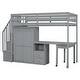 preview thumbnail 44 of 110, Twin/Full Size Loft Bed with Storage Staircase, Wardrobe and Desk, Solid Wood Loft Bedframe with 2 Storage Drawers and Shelves