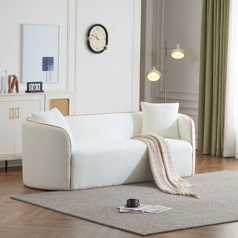 82" Fabric 3-Seater Sofa with Plush Cushions & 2 Pillows (900lb) - White