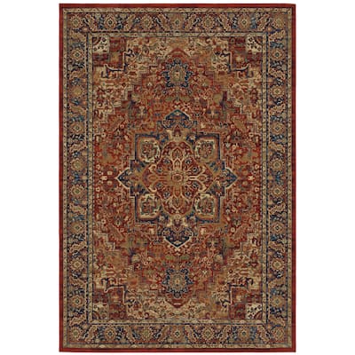 Aurillac Red Blue Oriental Medallion Traditional Area Rug