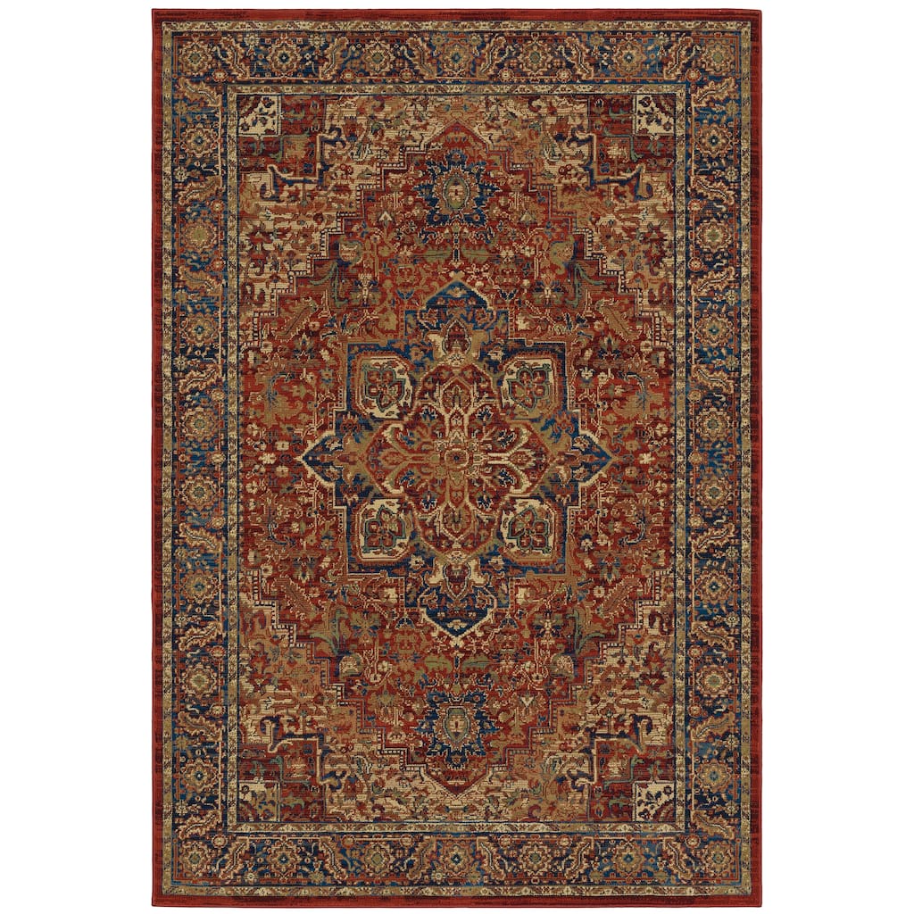 Aurillac Red Blue Oriental Medallion Traditional Area Rug