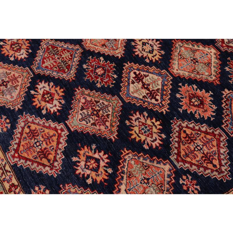 Tribal Super Kazak Marisol Blue/Beige Hand Knotted Wool Rug - 8'1'' x 9'4''