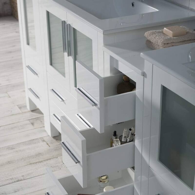 Blossom 102" Solid Wood Double Vanity w/ Sinks, Mirrors & Cabinet