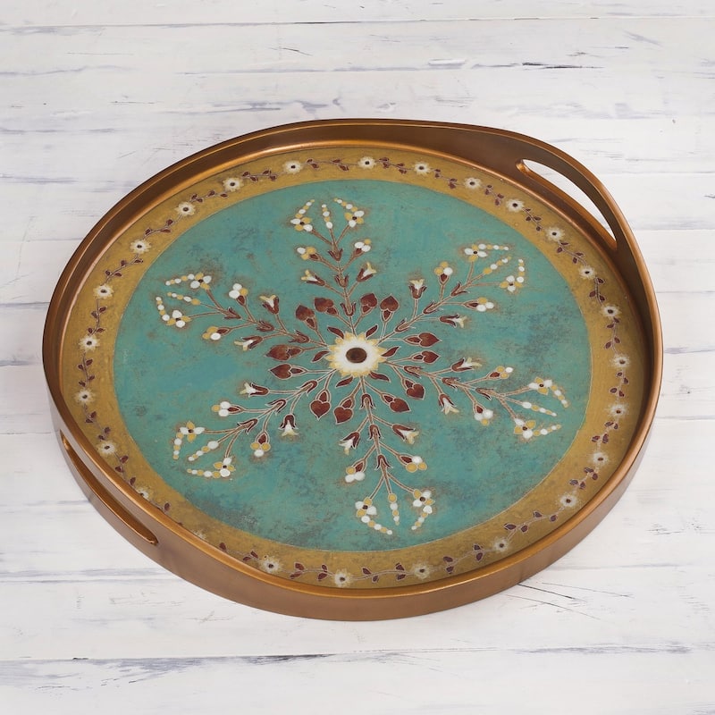 Novica Handmade Sweet Branch Reverse Painted Glass Tray
