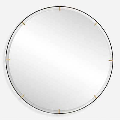 Round Framed Wall Mirror - 72.25" - Black Finish