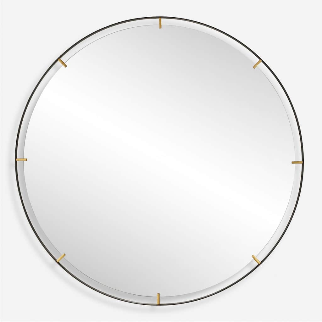 Round Framed Wall Mirror - 72.25" - Black Finish