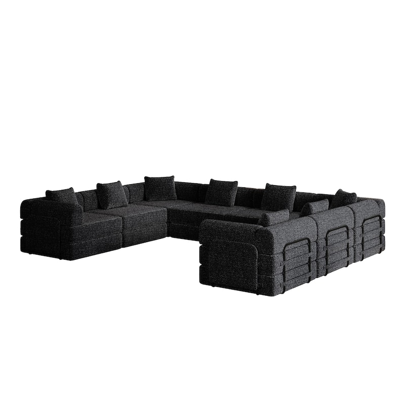 8 Seater Folding Couch Modular Chenille Sectional Sofa Freely Combined Sleeper Sofa Bed with Storage Pockets and Anti-slip Pads