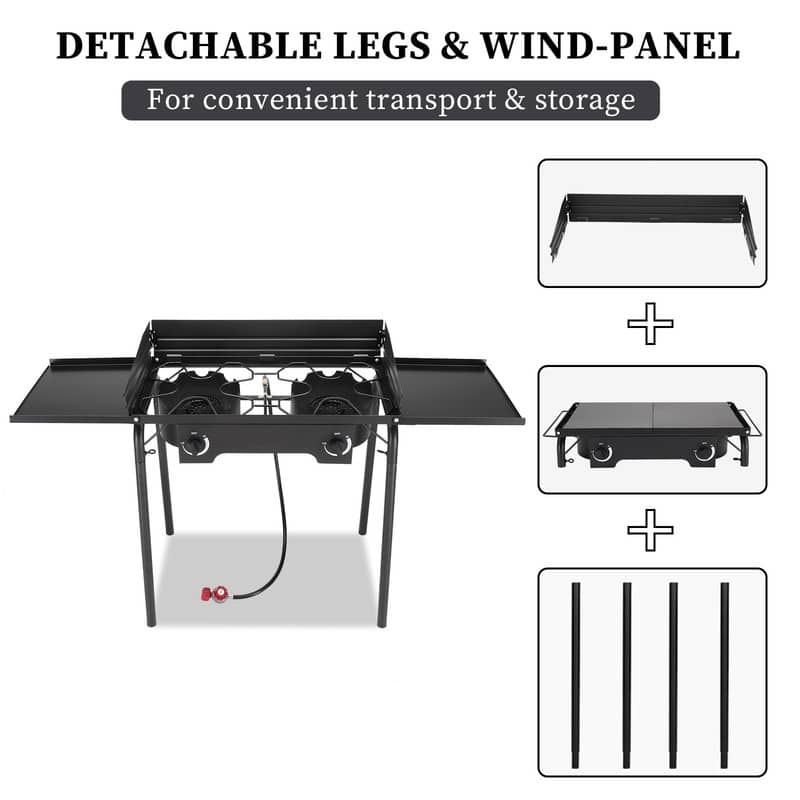 Outdoor Camping 2-Burner Stove High Pressure Propane Gas Cooker with Windscreen and Shelves - N/A