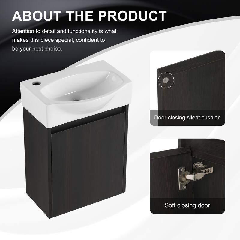 GDFStudio - Levistar Modern Wall-Mounted Bathroom Vanity with Scratch-Resistant Sink & Soft Close Door for Small Space
