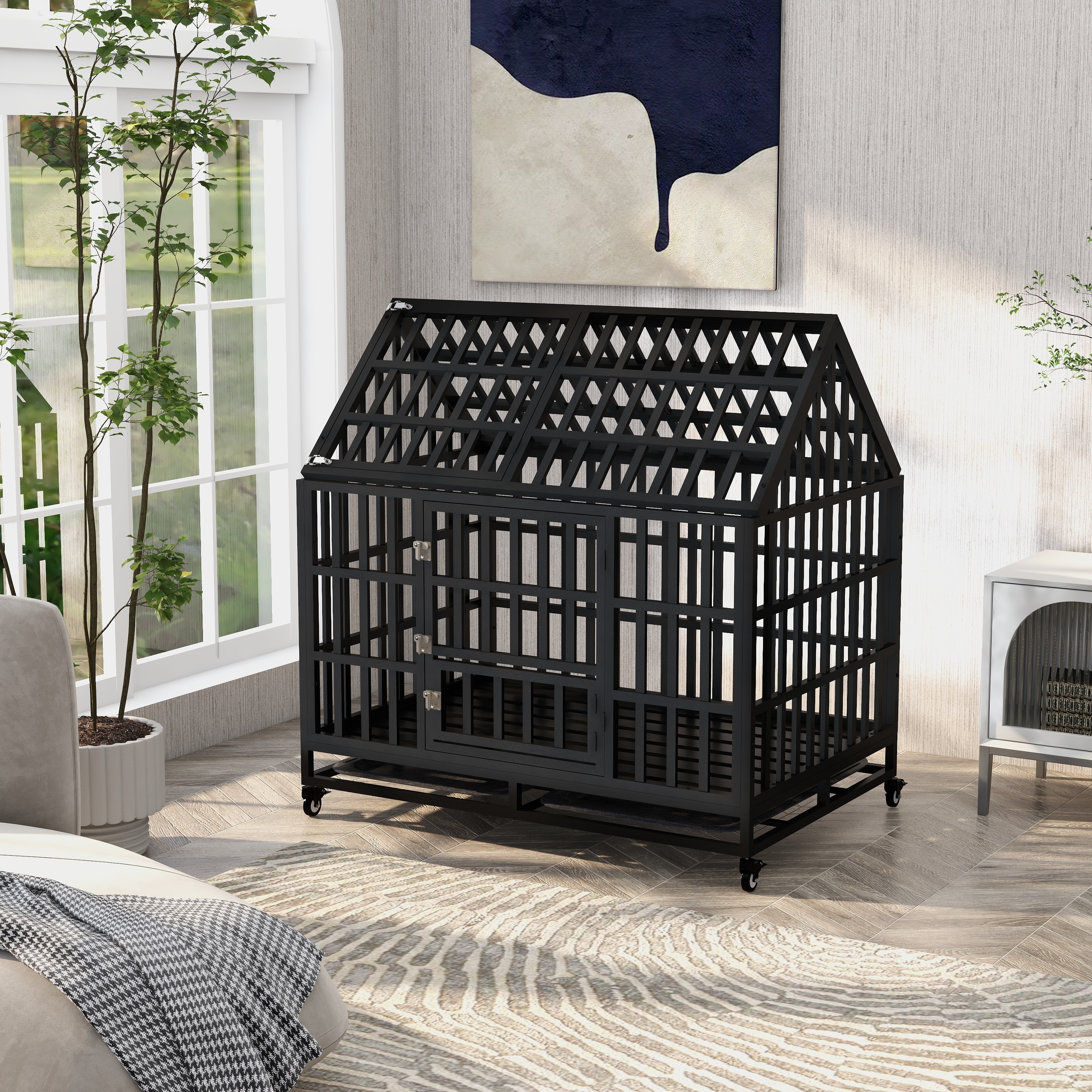 Heavy Duty Dog Cage Pet Crate with Roof Bed Bath Beyond 37477889
