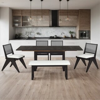 6 Piece Extendable Dining Table Set w/ 4 Upholstered Dining Chairs and ...