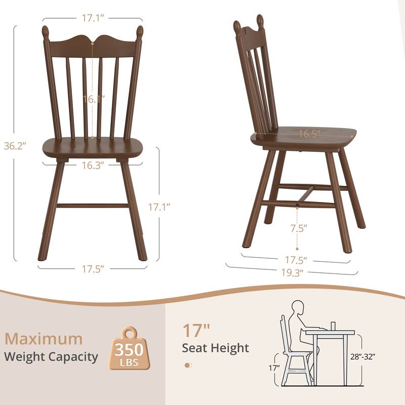 Solid Wood Dining Chairs Set of 4 - N/A