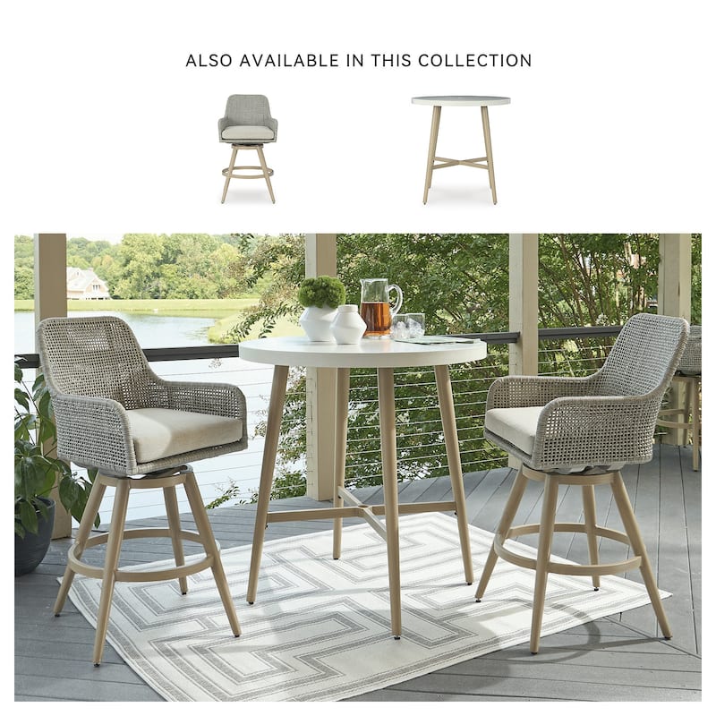 Signature Design by Ashley Seton Creek Beige/White Outdoor Bar Table - 40" W x 40" D x 42.25" H