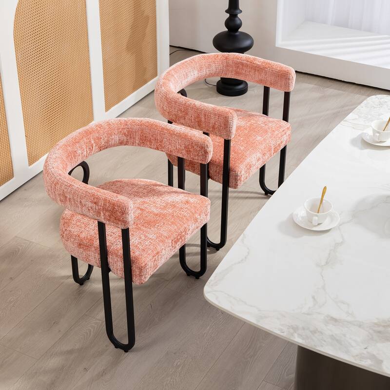 2 PCS PU Leather Upholstered Dining Chair Set wMetal Legs
