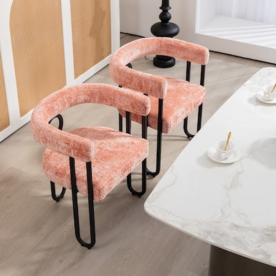 Pink Chenille Accent Chair Dining Chair Barrel Side Chairs Armchair Set of 2