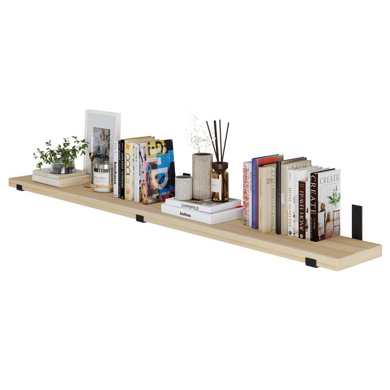Wallniture Forte Wood Board 72" Long, 9.25'' Deep, 1.5" Thick, Floating Bookshelf for Wall, Hanging Shelf Living Room Decor, 1Pc