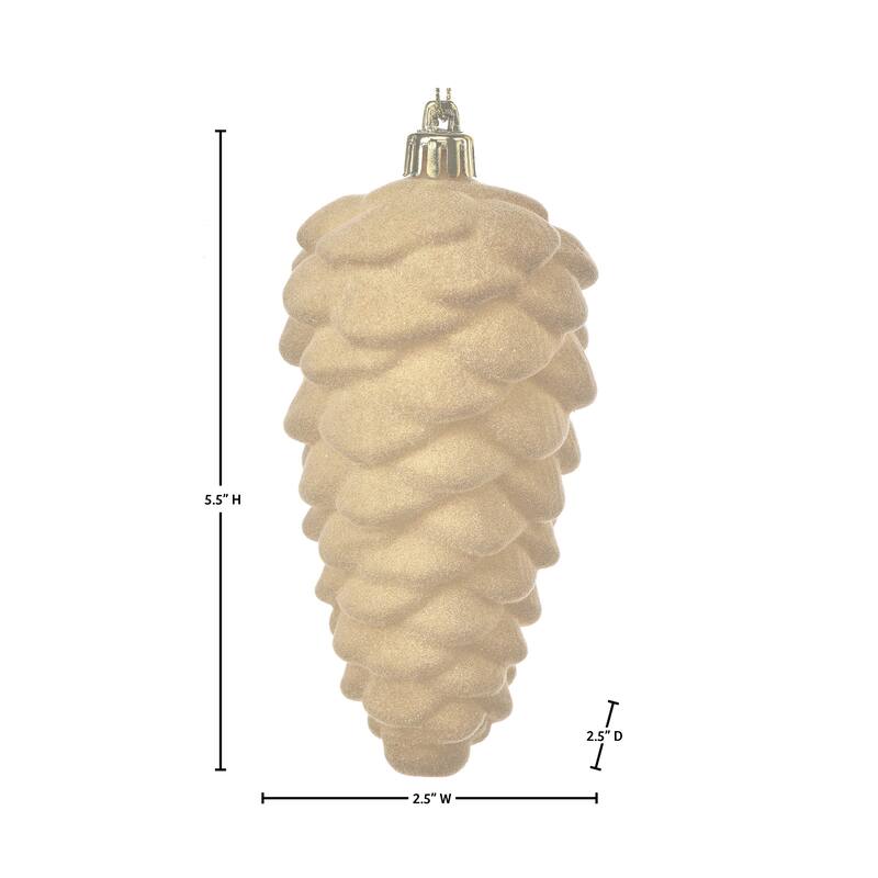 5.5" Shatterproof Plastic Flocked Pinecone Ornament Set of 2