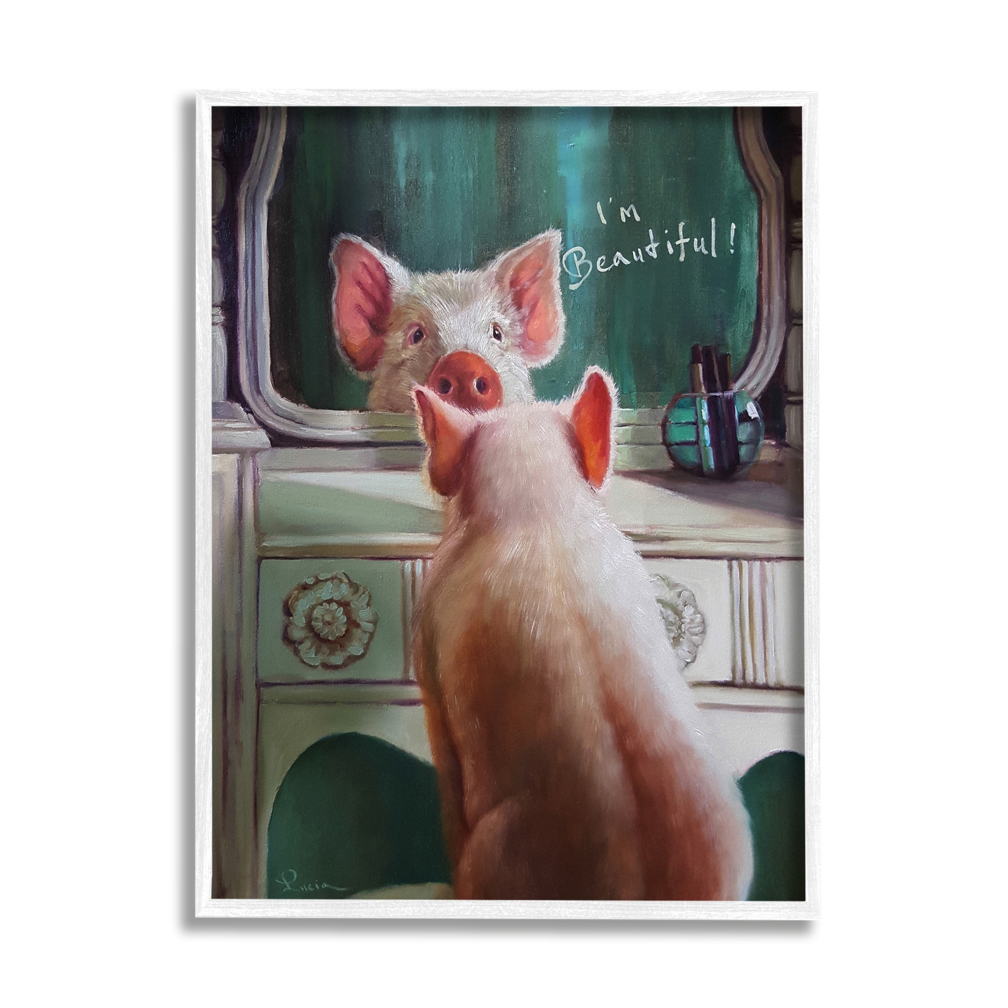 I'm Beautiful Painted Pig in Mirror Illustration Framed Wall Art - Bed ...