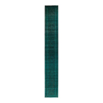 Overton Hand Knotted Wool Vintage Inspired Modern Contemporary Overdyed Green Runner Rug - 2' 7" x 19' 3"