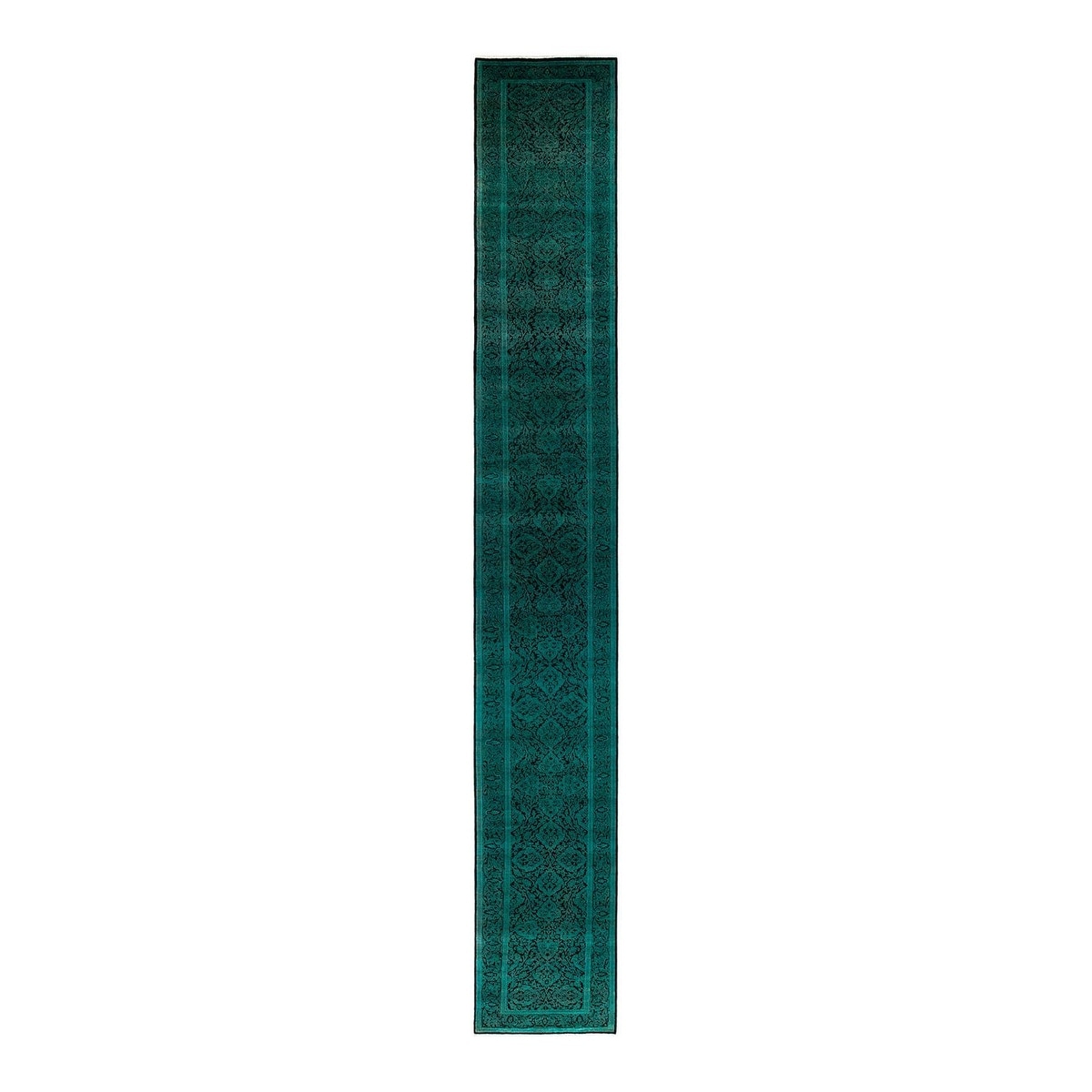 Overton Hand Knotted Wool Vintage Inspired Modern Contemporary Overdyed Green Runner Rug - 2' 7" x 19' 3"