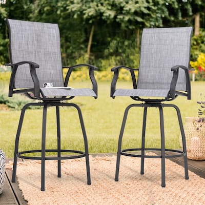 Nuu Garden Patio 2-Piece Textilene Swivel Bar Stools with High Backrest, Gray
