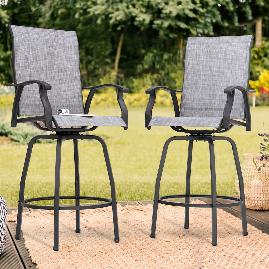 Nuu Garden Patio 2-Piece Textilene Swivel Bar Stools with High Backrest, Gray