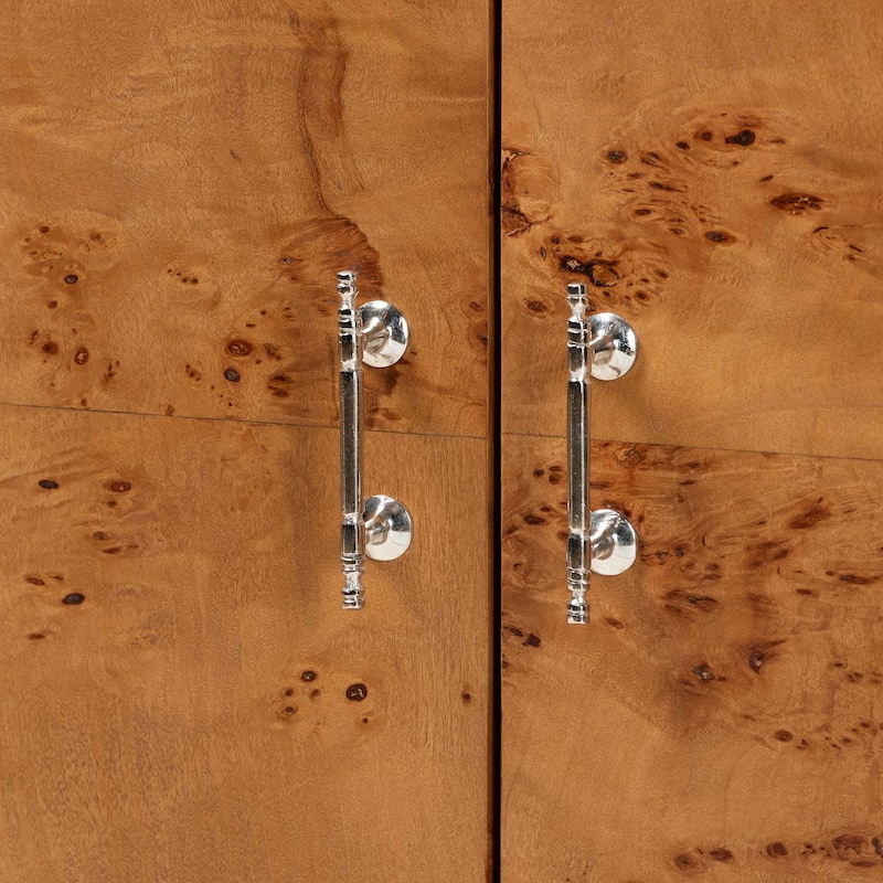 Valora Real Burl Wood Storage Cabinet - Modern Accent Cupboard with Double Doors and Brass Handles, Elegant Sideboard