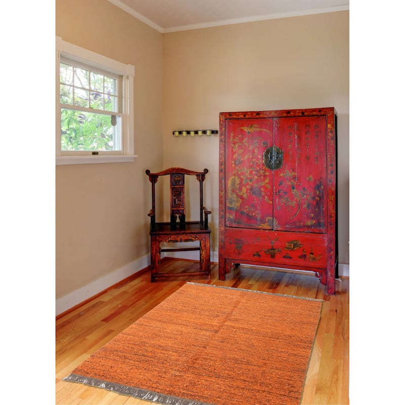 ECARPETGALLERY Flat-Weave Natural Burnt Orange Wool Tapestry Kilim - 4'9 x 6'6
