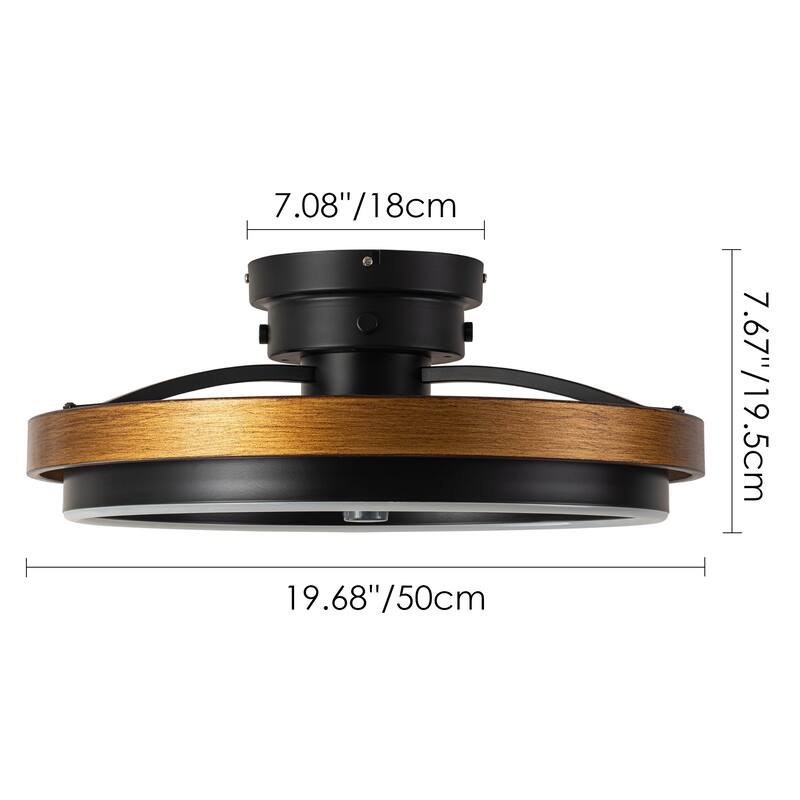 20 in. Farmhouse Black Wheel 3-Color Temperature LED Semi-Flush Mount Fan Light, Remote Control Included