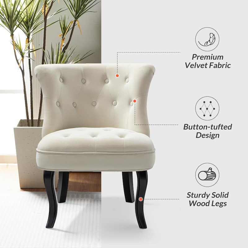 Paolino 25.1" Wide Traditional Velvet Button-tufted Back Stools with Wood Legs by HULALA HOME