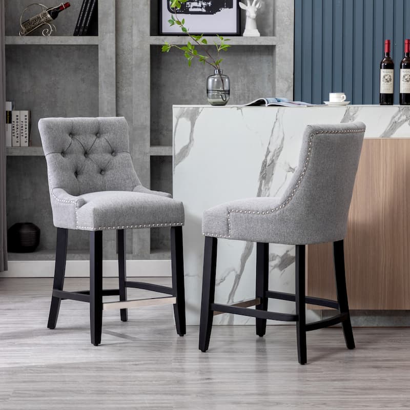 Carter 24" Linen Fabric Tufted Upholstered Counter Stool (Set of 2) - N/A